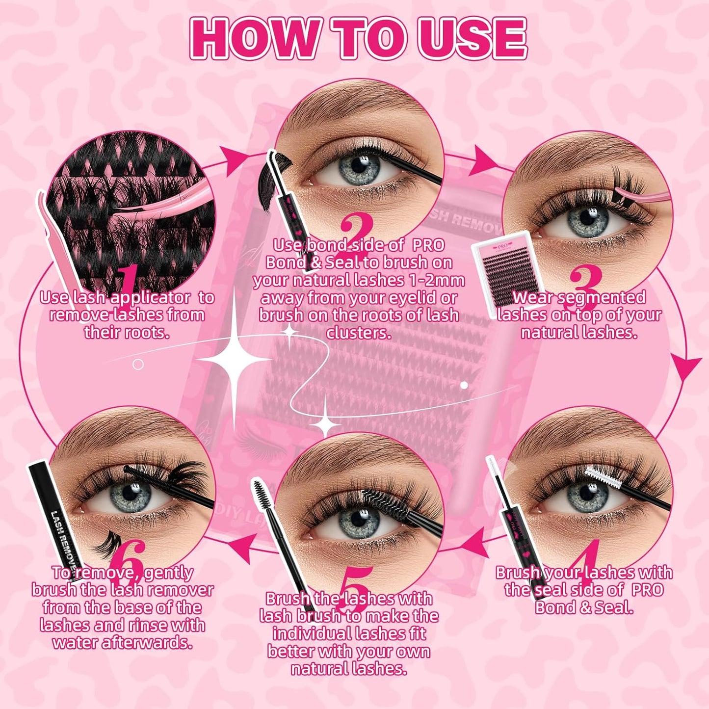 Lash Clusters Kit - 3D Volume Eyelash Extensions with Bond & Seal | 144 Pcs DIY Kit (Sunrise, 8-18 Mix)