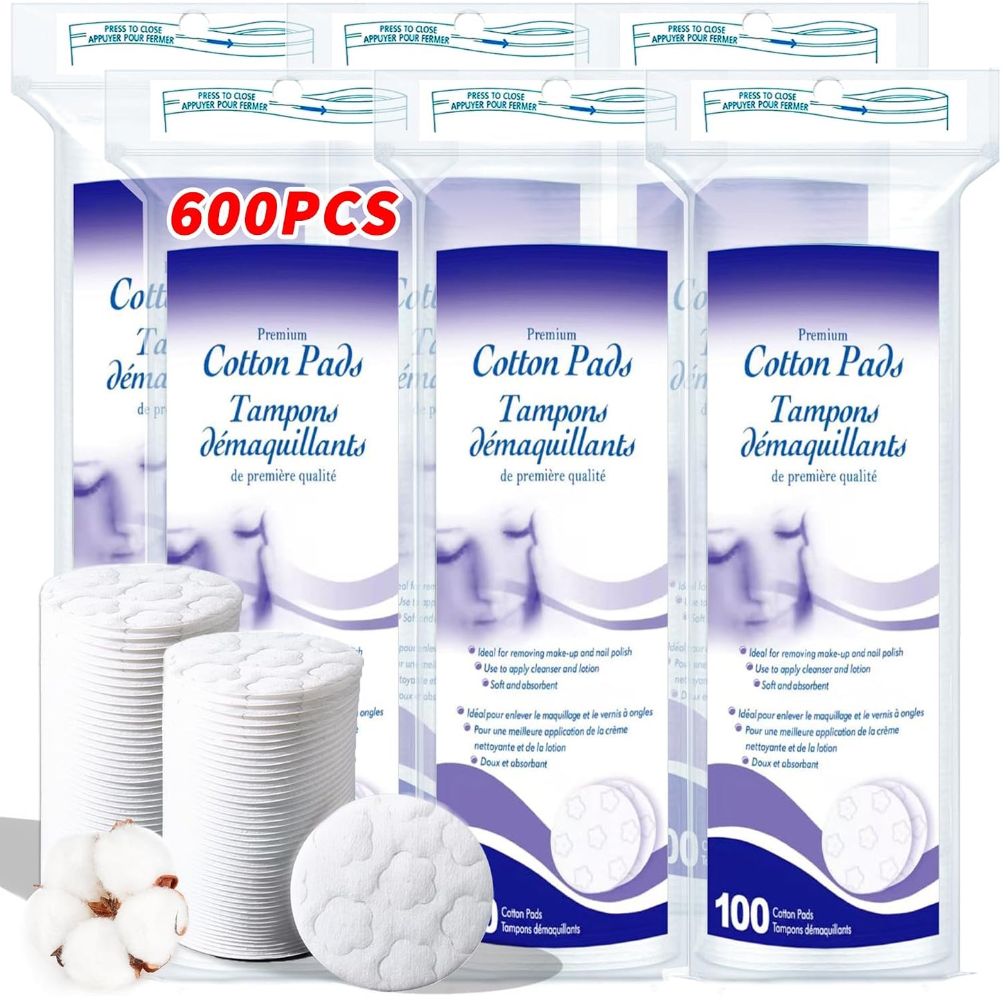 Premium Cotton Pads - Organic Round Makeup Remover Pads | Lint-Free, 300 Count