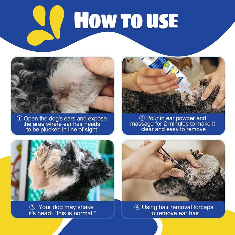 Ninibabie Upgraded Dog Ear Powder with 5.5 Inch Hair Removal Tool, Pet Ear Grooming Cleaner for Wax and Odor Control, Absorbs Moisture & Soothes Ears