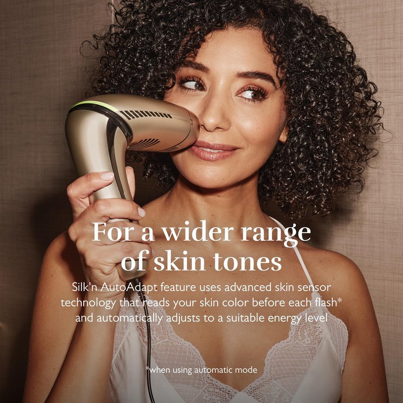 Silk'n 7 IPL Hair Removal Device for Women and Men, FDA-Cleared Permanent Hair Reduction at Home, 360° Rotating Head, Galvanic + IPL Technology, 3 Smart Attachments, Skin Tone Sensor, Painless, Gold