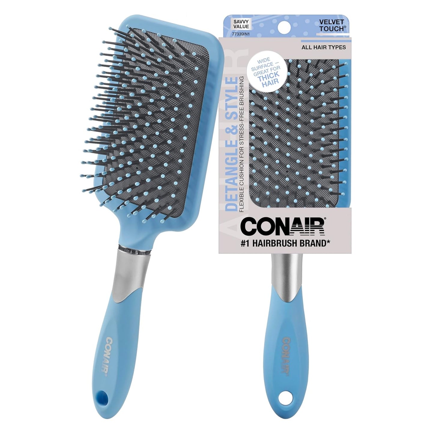 Conair Totally Smooth Paddle Brush - Wide Detangling Hair Brush for Thick Hair | Flexible Cushion Base & Ball-Tipped Bristles