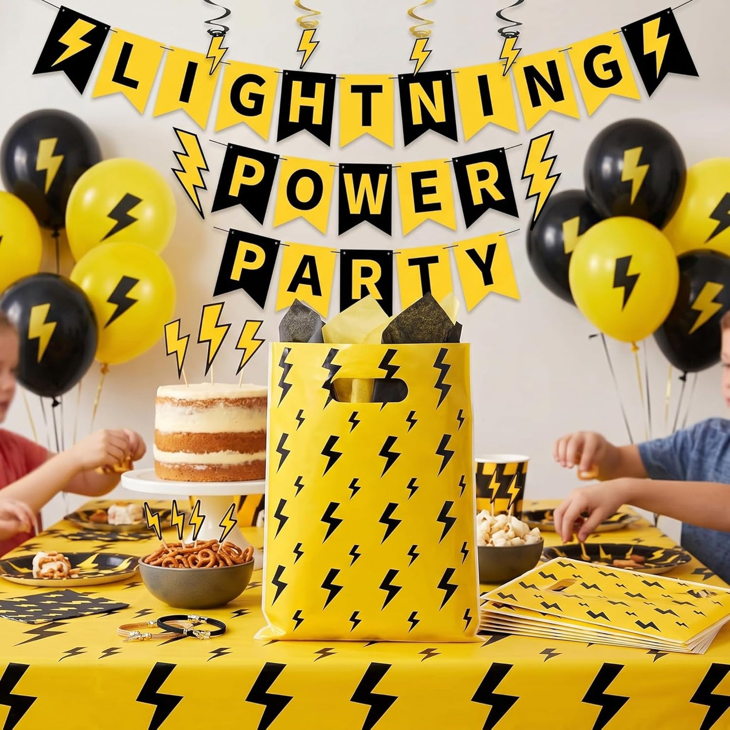Lightning Bolt Party Favors - 50PCS Plastic Goodie Bags for Birthday Decorations | Fun Flash Weather Design