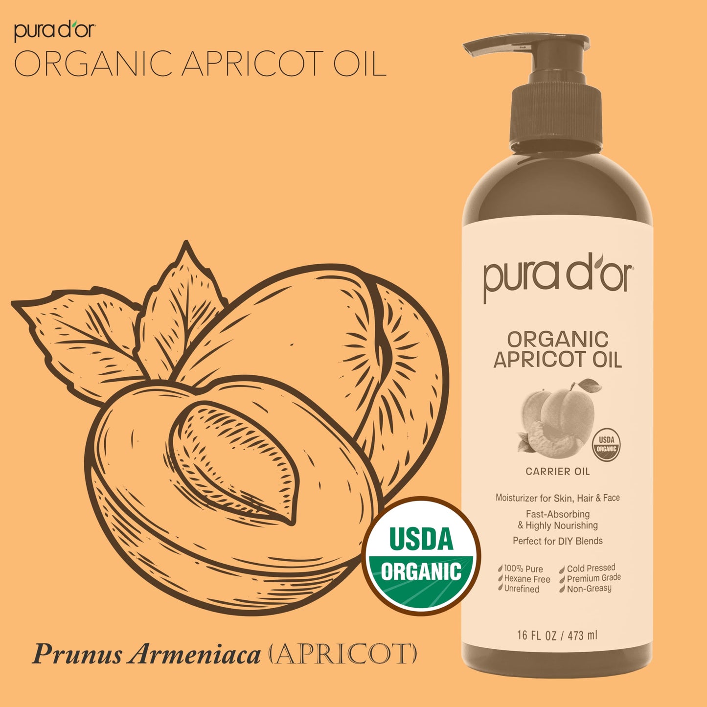 PURA D'OR ORGANIC Carrier Oils Collection - Pure Cold-Pressed USDA Certified Multi-Use Hair, Skin & Body Oil