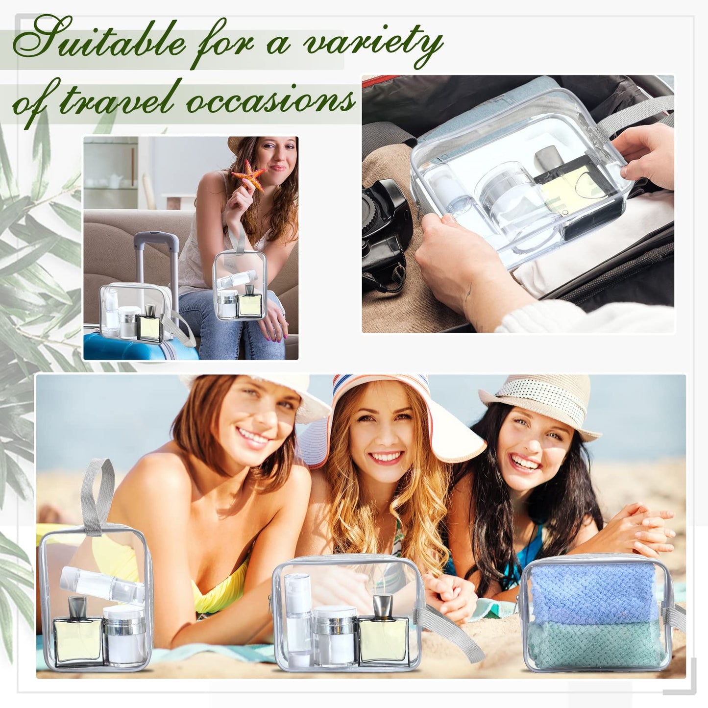 Silkfly 24 Pack Gray Clear Toiletry Bag PVC Travel Cosmetic Bag with Handle Strap Makeup Pouch with Zipper for Women Summer Vacation Salon Teacher Gift