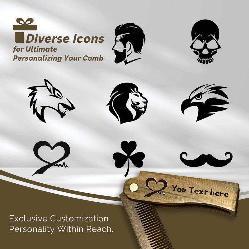 Personalized Wooden Beard Comb for Men, Custom Folding Pocket Comb for Moustache Beard & Hair Sandalwood Combs,Gift for Men