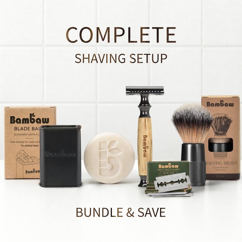 Bambaw Safety Razors for Men & Women, Reusable Razor with 5 Blades, Double Edge Safety Razor, Eco-Friendly & Plastic Free – Thick Bamboo Black