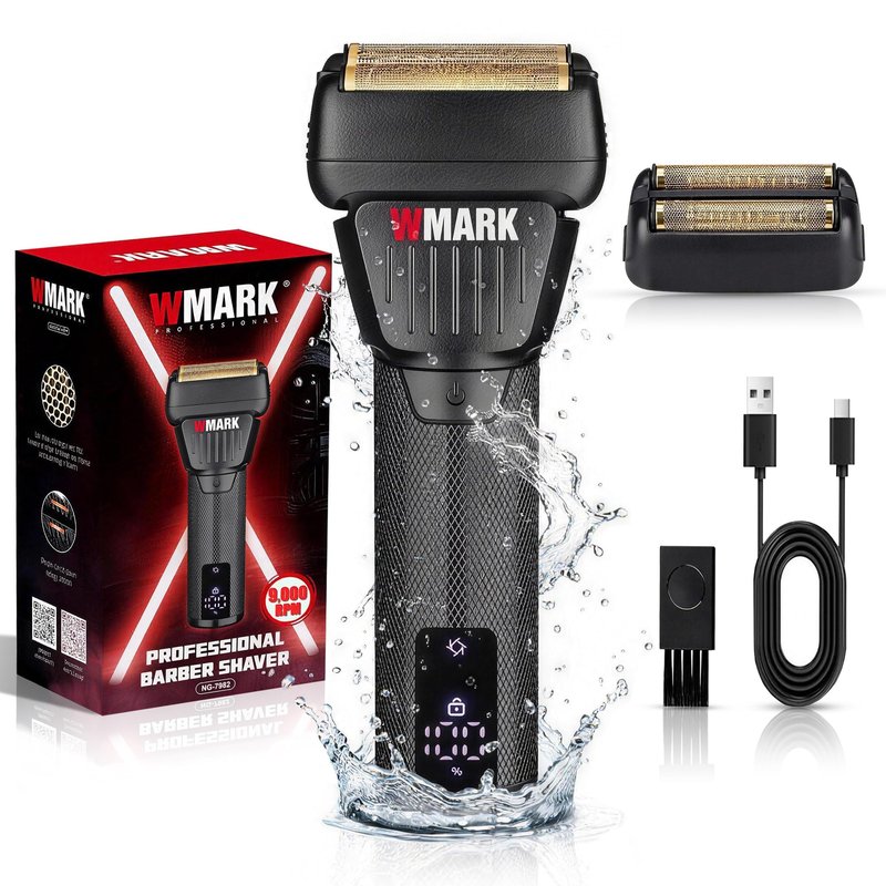 WMARK Electric Foil Shavers for Men Electric Razor for Men Cordless, High Speed Motor 9000RPM, Titanium Coated Floating 2 Blades, LED Display, IPX6 Waterproof Wet Dry Face Razor, USB-C, Black NG-7982