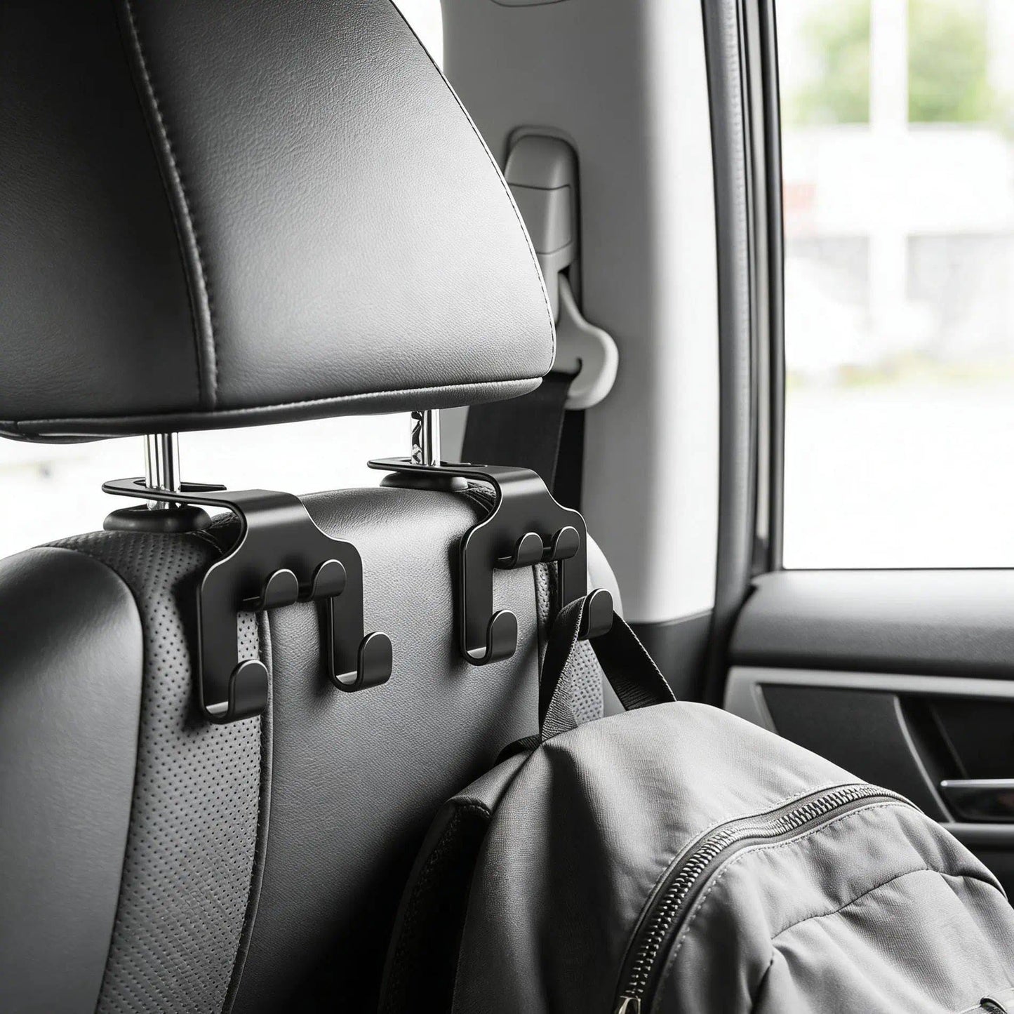 2-in-1 Car Seat Headrest Hooks 2 Pack, Car Accessories Organizer for Purse and Bags, Heavy Duty Double Purse Holder for CarInterior Storage, Universal Backseat Hanger for Groceries Umbrellas Black