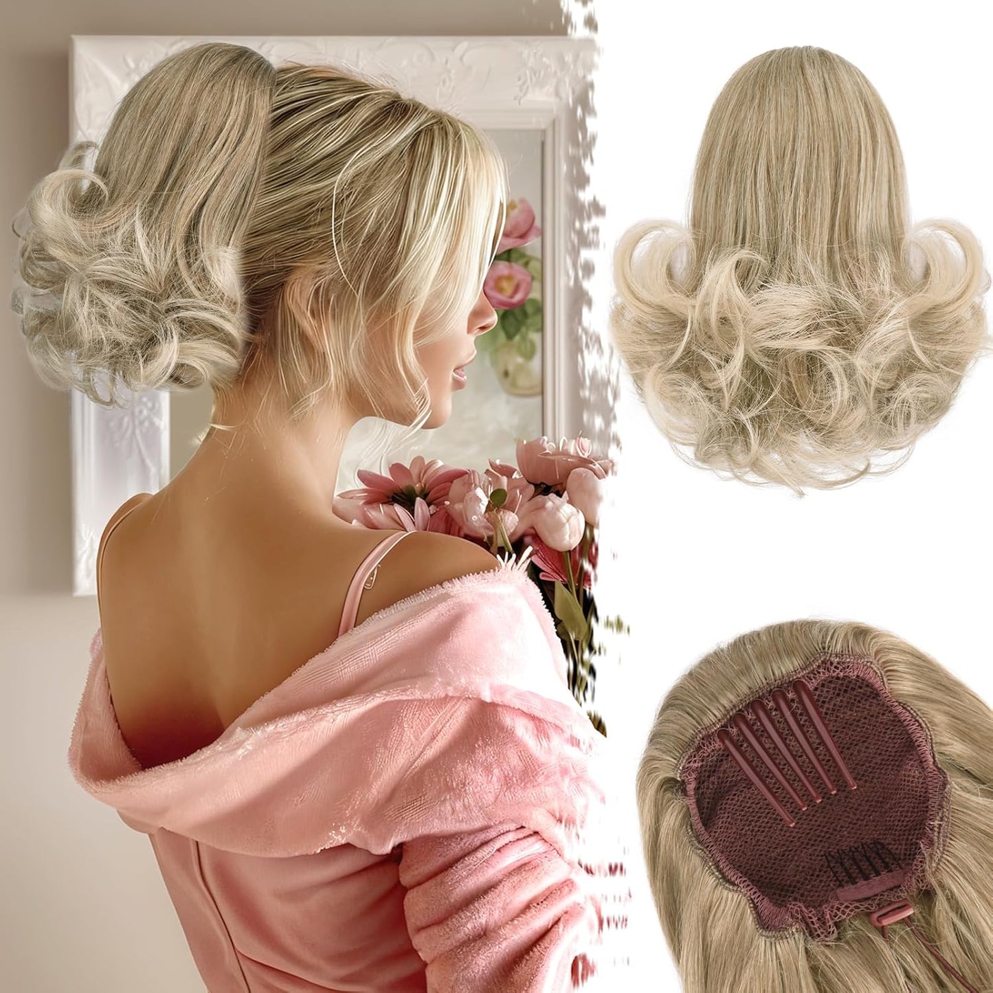 Dark Brown Ponytail Extension - 10 Inch Wavy Drawstring Hairpiece for Women | Synthetic Clip-In Ponytail