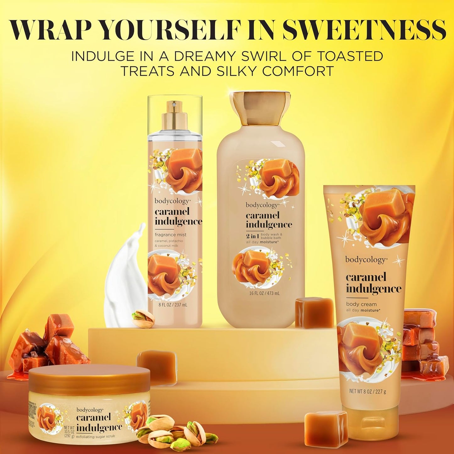 Bodycology Caramel Indulgence Body Mist - Long-Lasting Fragrance, 8 Fl Oz