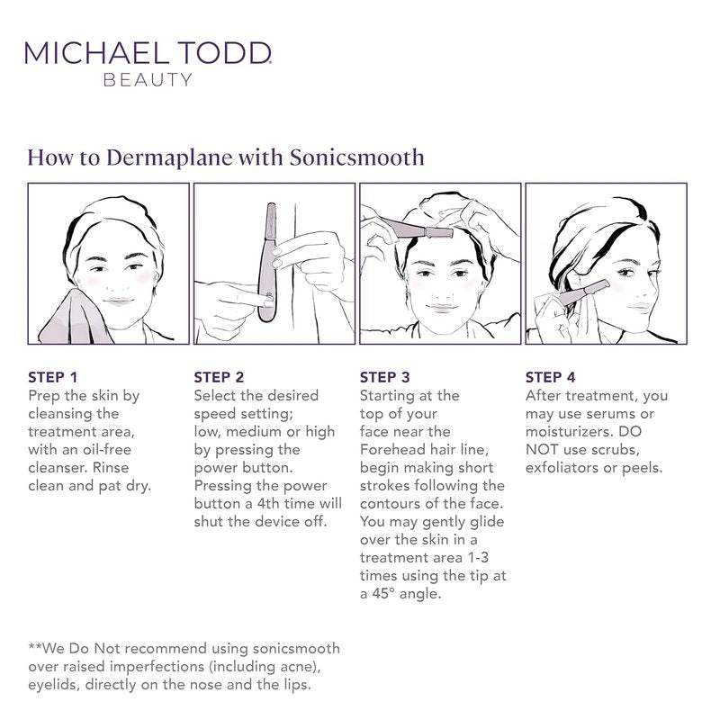 Michael Todd Beauty | Sonicsmooth Dermaplane Razor for Women - Face & Eyebrow Trimmer - 8 Weeks of Blades
