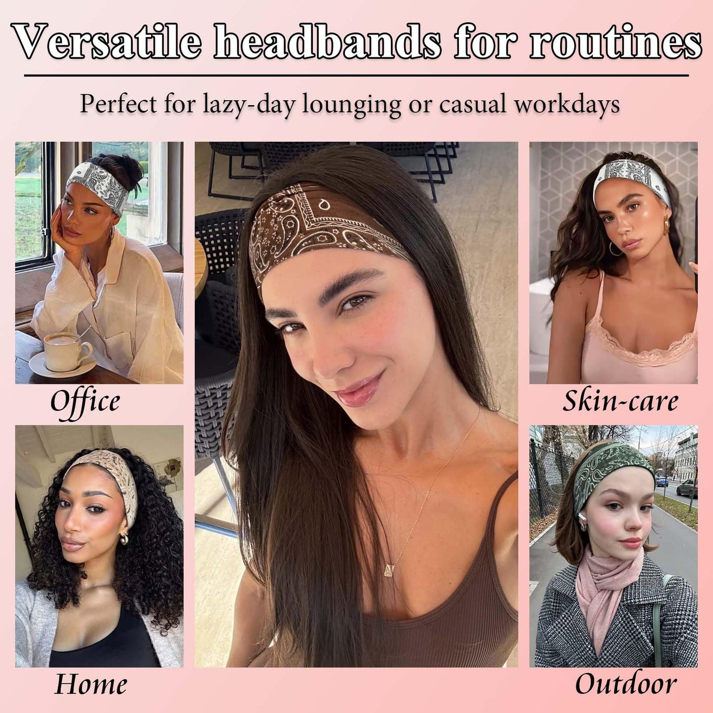 FARSYOD Wide Headbands Boho Head Bands For Women's Hair Band Paisley Fashion Head Wraps Knotted Bandana Headband Elastic Turban Large Workout Hair Accessories For Women 4 Pack