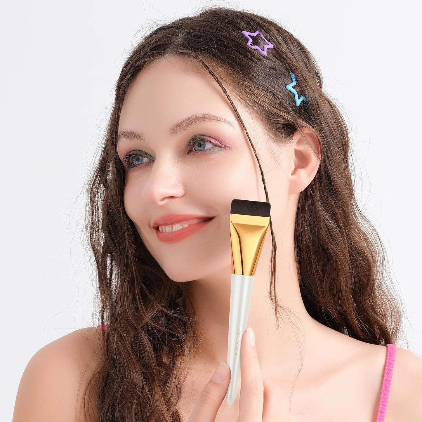 Flat Foundation Brush Set with Dual-Edged Spatula - Korean Makeup Blending Tool for Liquid & Cream