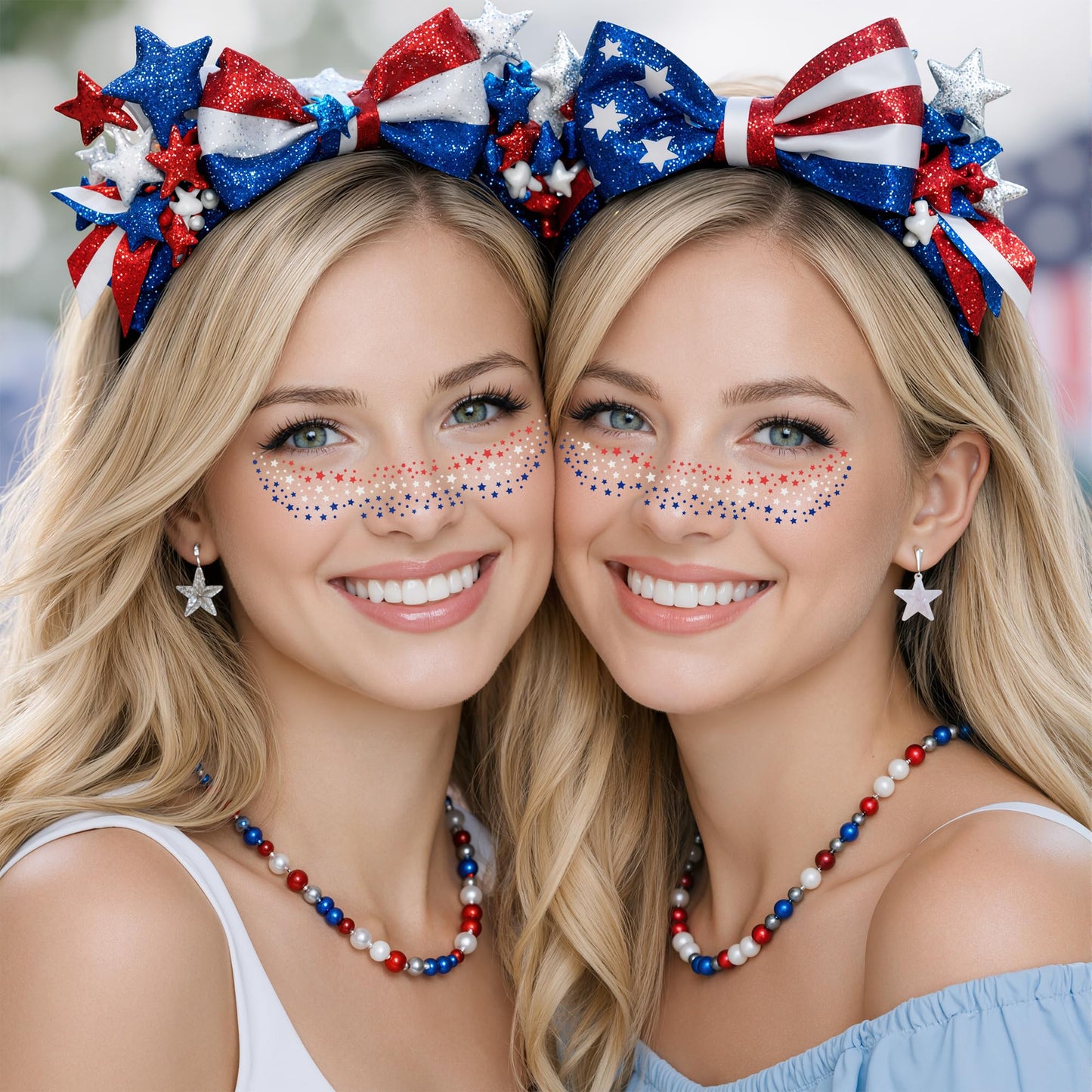 4th of July Outfits for Women - 8 Pack Red White and Blue Freckles Patriotic Face Tattoos for 250 Anniversary USA Merchandise | Fourth of July Accessories Shirts Party Favors Decorations