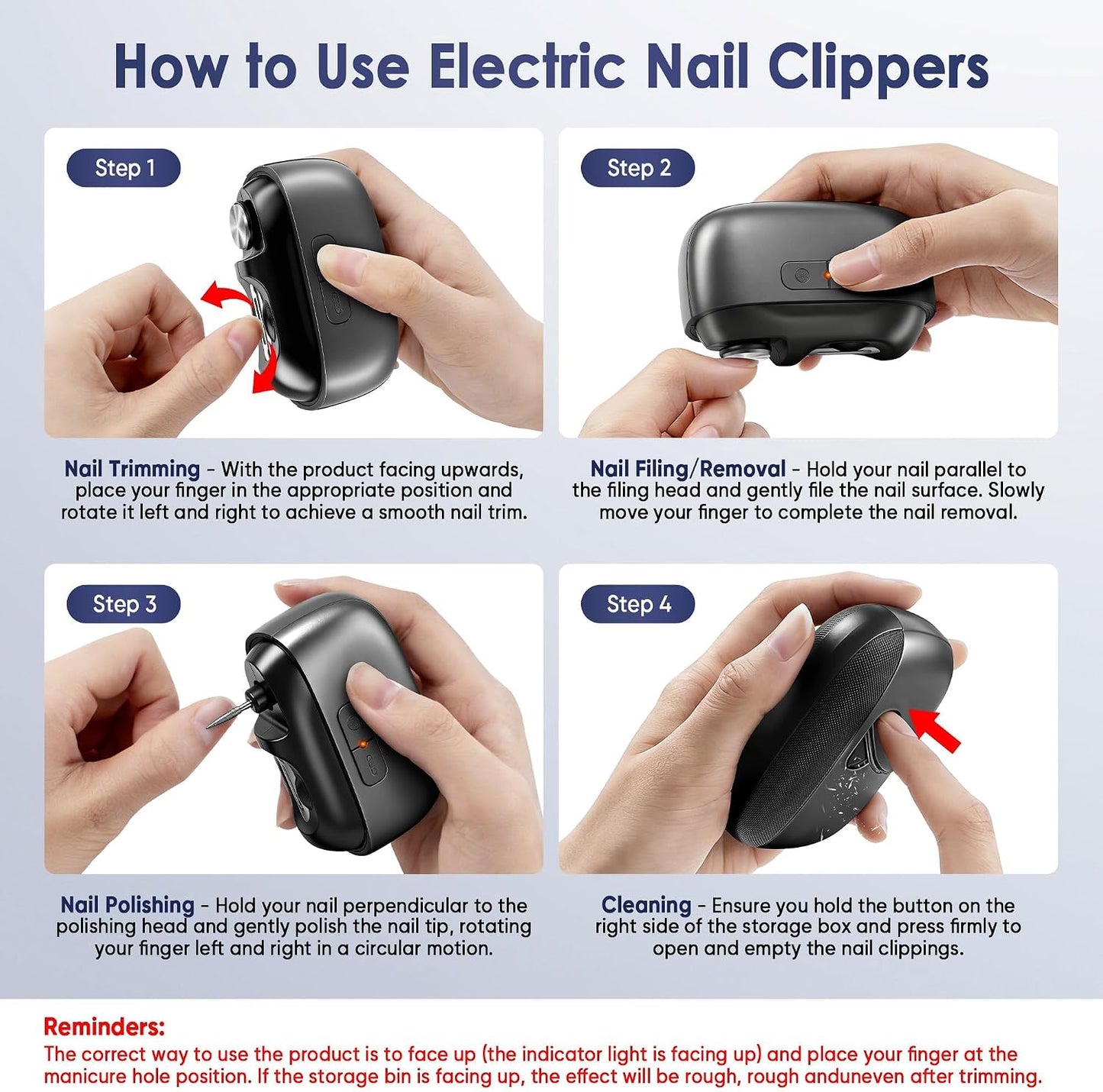 Electric Nail Clipper - Rechargeable Automatic Trimmer with Light & Storage | Ideal for Seniors & Adults (Black)
