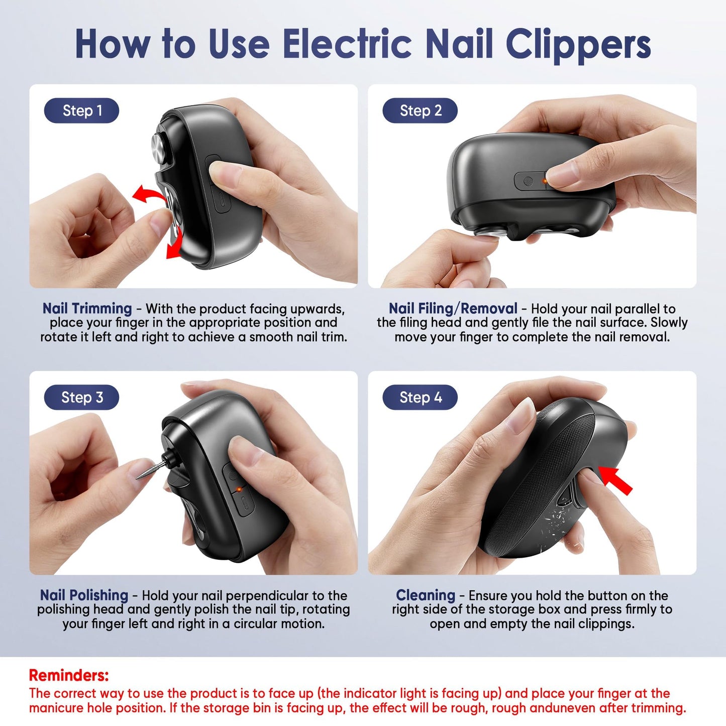 Electric Nail Clipper, Electric Nail Trimmer with Light and Nail Scraps Storage, Electric Toenail Clippers with Polishing, Rechargeable Electric Automatic Nail Clipper for Seniors, Women, Men (Black)