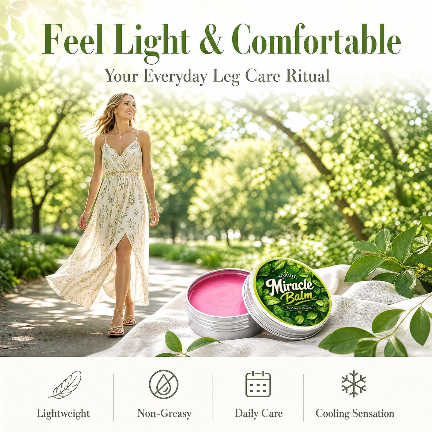 MEIGLINE Sorviq Miracle Balm for Varicose Veins, Lightweight Non-Greasy Formula for Standing, Travel & Office Use