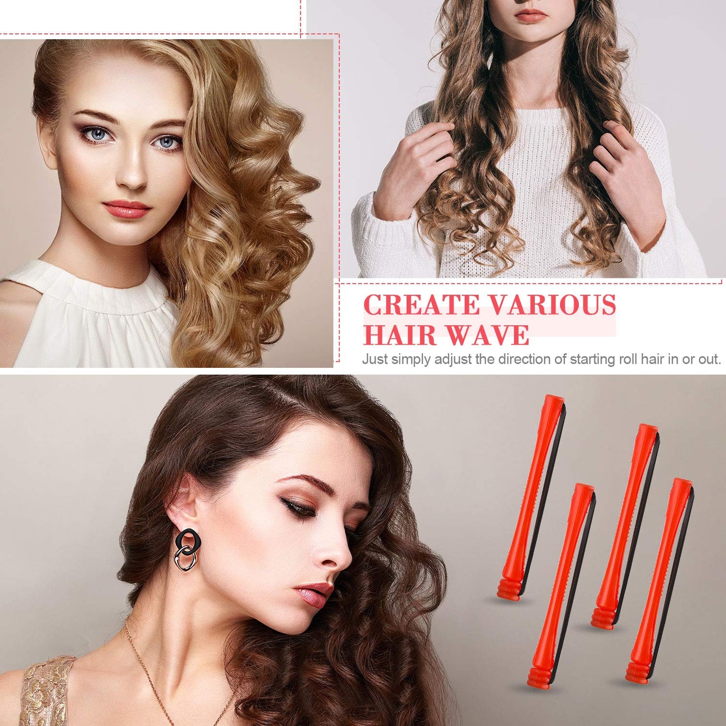 Hair Perm Rods - 48 Pieces Plastic Cold Wave Curling Rollers with Steel Pintail Comb | 0.2 Inch, Red