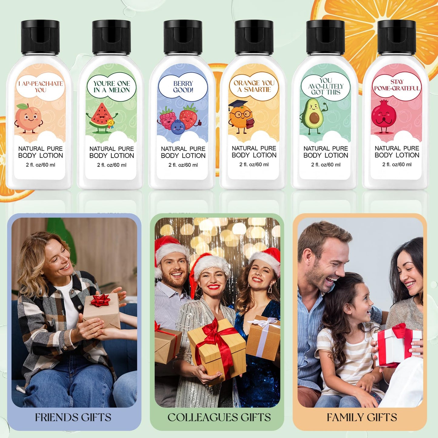 Dansib 12 Pack Fun Fruit Pun Body Lotion Gifts Set for Women Travel Size Fruit Fragrances Moisturizing Mini Body Cream Lotion for Thank You Mother's Day Teacher Week Nurse Week Gift Portable Skincare