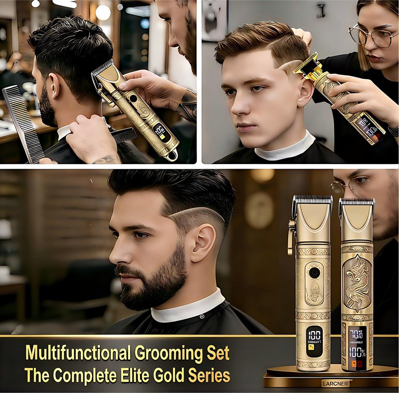 Hair Clippers for Men Professional, Beard Trimmer Kits & Sets, Cordless Mens Hair Trimmer, Electric Shavers, Haircutting Machine with LED Display (Bronze-2in1)
