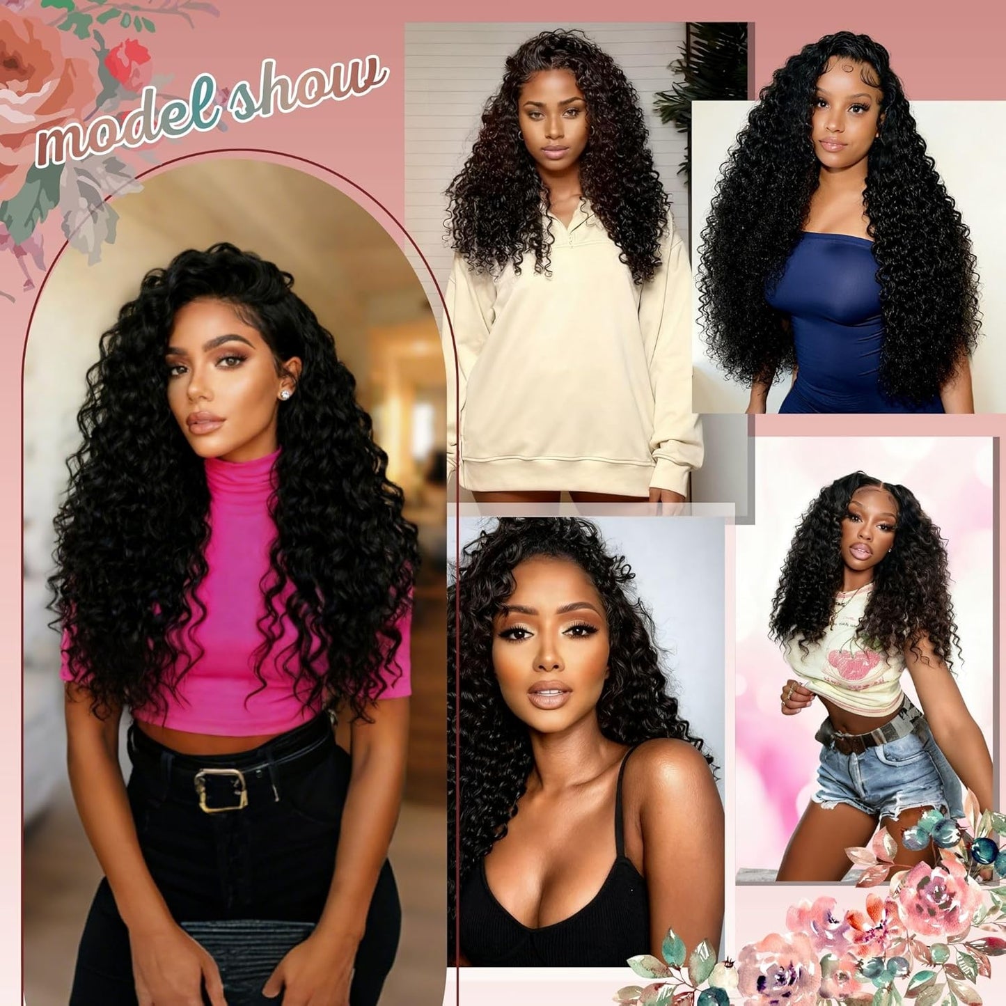 Deep Wave Half Wig - 24-Inch Human Hair Curly Wig for Black Women | 200% Density, Glueless, Beginner-Friendly