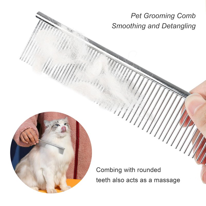 Jigfew 3 Pack Metal Comb For Dogs,Cat Grooming Comb,Dog Combs,Doodle Comb,Shedding Comb,For Professional Grooming Tool For Long And Short Haired Dog,Cat And Other Pets. (Large Medium Small), Metallic