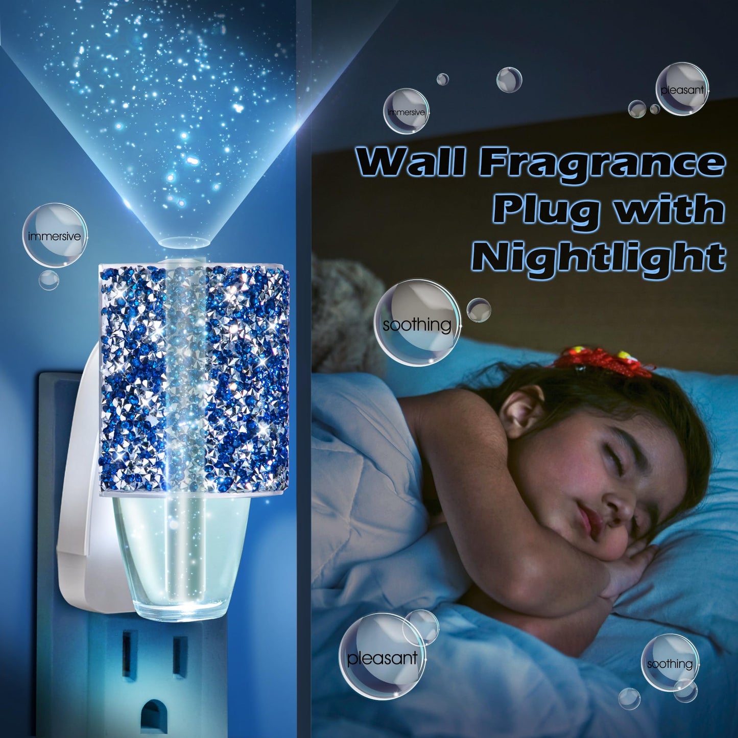 Hohean Wall Fragrance Plug in with Night Light, Compatible with Bath & Body Works WallFlower Fragrance, Wall Plug Essential Oil Diffuser with Nightlight for Home, Office, Round Rhinestone (Royal Blue)