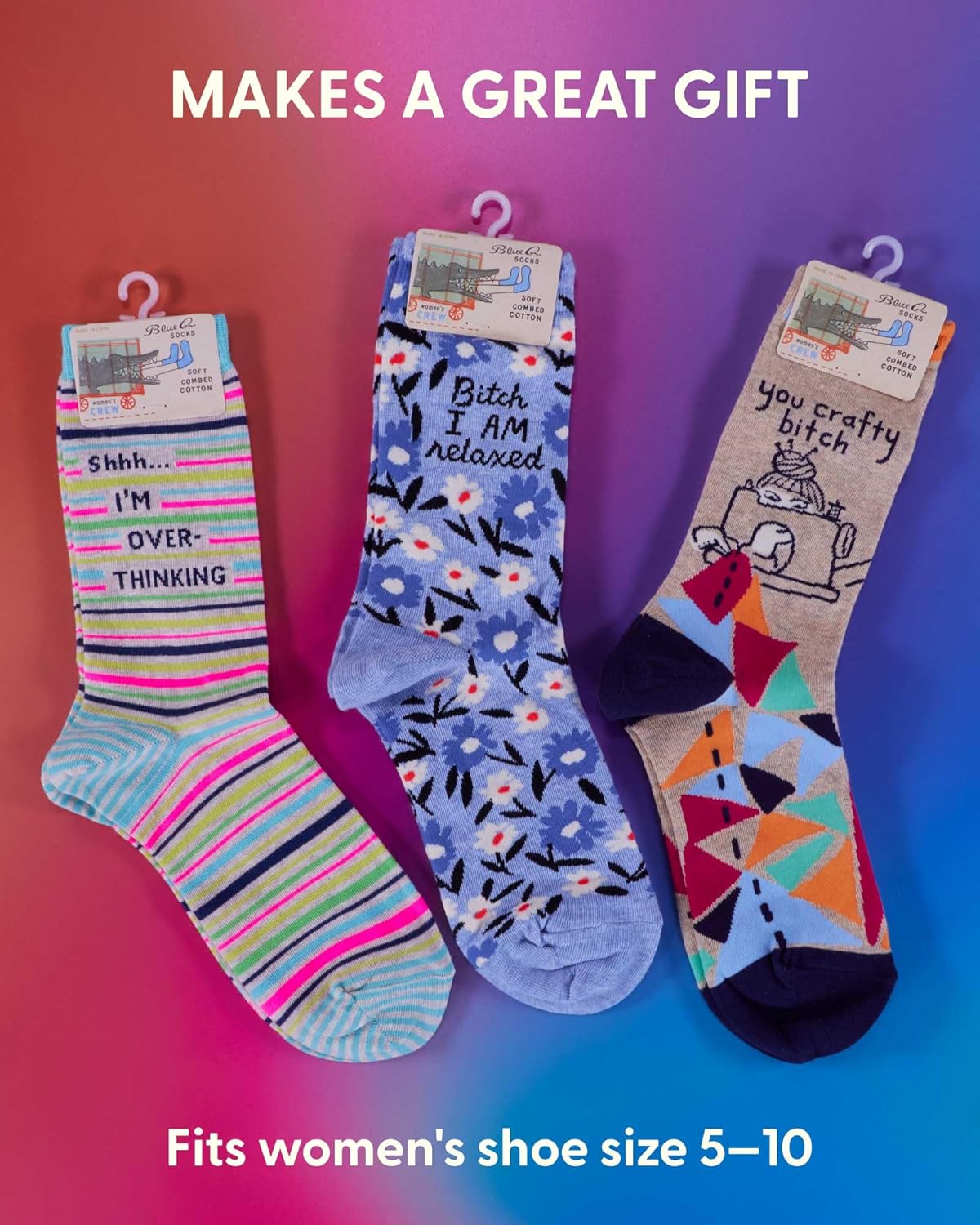 Funny Novelty Crew Socks for Women - Blue Q Sayings | Comfortable & Quirky Design
