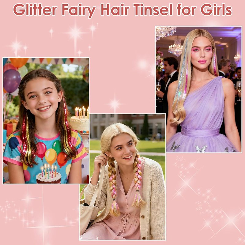 Hair Tinsel Kit - 8400 Strands Colorful Glitter Extensions | 24 Colors, 48 Inches, Heat Resistant for Parties & Concerts