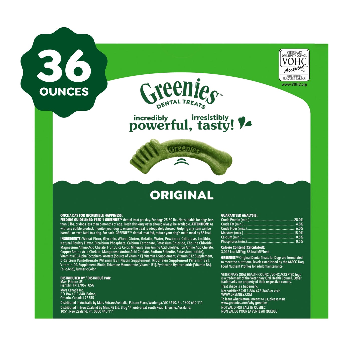 Greenies Veterinarian-Recommended Adult Natural Dental Dog Treats Regular Size, Dog Dental Chews, Original Flavor, 36 oz. Pack, 36 Count