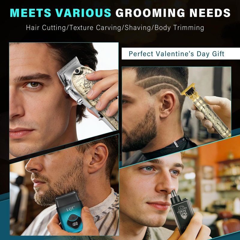 LQT® Professional Hair Clippers for Men, Hair Trimmer Cordless Barber Clippers and Trimmers Set, Hair Cutting Kit for Men Grooming Father Day Gifts