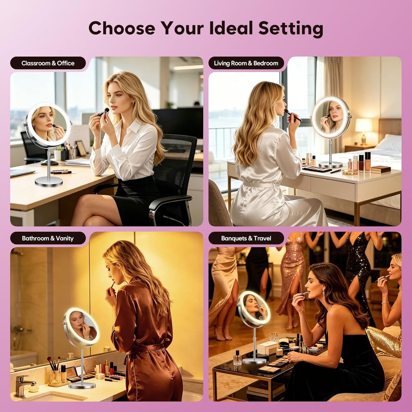 Makeup Mirror with Lights - 1X/30X Double-Sided Magnifying | Brightness Adjustable, 360° Rotation, Ideal Gift for Women