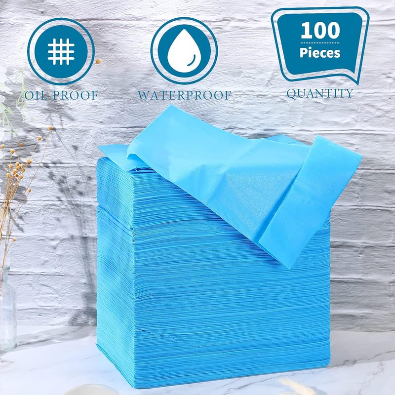 Breling Disposable Bed Sheets - 100 Pcs Oil-Proof PE Film | 31.5" x 71" Waterproof Spa Covers - Blue