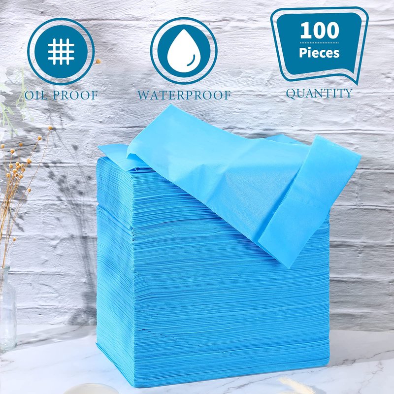 Breling 100 Pcs 31.5 x 71 Inch Disposable Bed Sheets Oil-proof PE Film Massage Table Sheets Non-woven Fabric Spa Waterproof Bed Cover Breathable for Beauty Salon Hotels Tattoo Waxing(Blue)