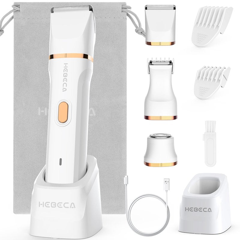 HEBECA Bikini Trimmer for Women, 3in1 Electric Razor for Women with Facial Trimmers & Intimate Shaver for Sensitive Skin, Waterproof Wet & Dry Use Rechargeable Pubic Hair Trimmer Removal