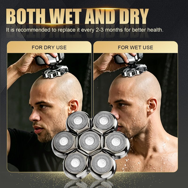 7 Blade Floating Replacement Shaving Head, Washable Shaver Blade Heads Compatible with Freebird, Replacement for Head Shaver, Wet & Dry for Rotary Shavers with 3 Cleaning Brush, Silver(3 Pack)