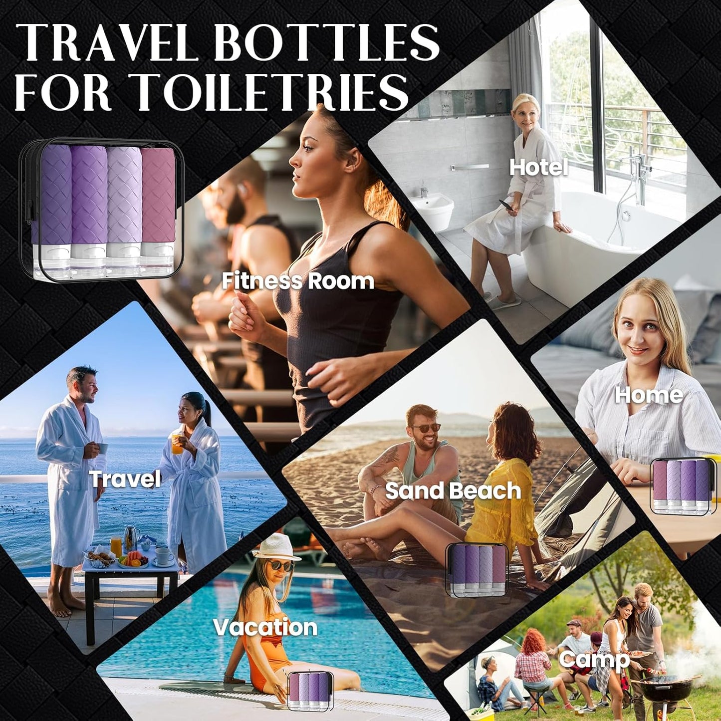 Travel Bottles for Toiletries - TSA Approved Silicone Containers | BPA Free, Leak Proof, Refillable - Purple