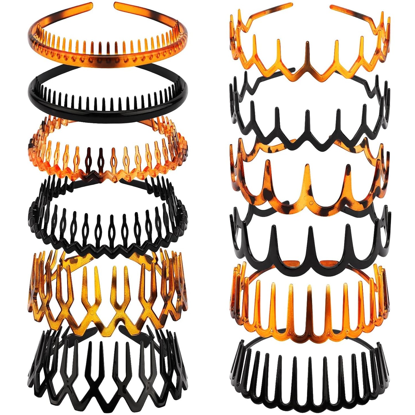 Zigzag Headbands for Women - 12Pcs Non-Slip Plastic Hair Accessories | 6 Stylish Designs