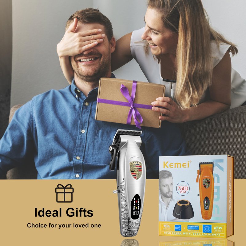 KEMEI Hair Clippers for Men Professional, Barber Clippers for Hair Cutting & Grooming, Cordless Beard Trimmer with Charging Base LED Display KM-2230 Silver