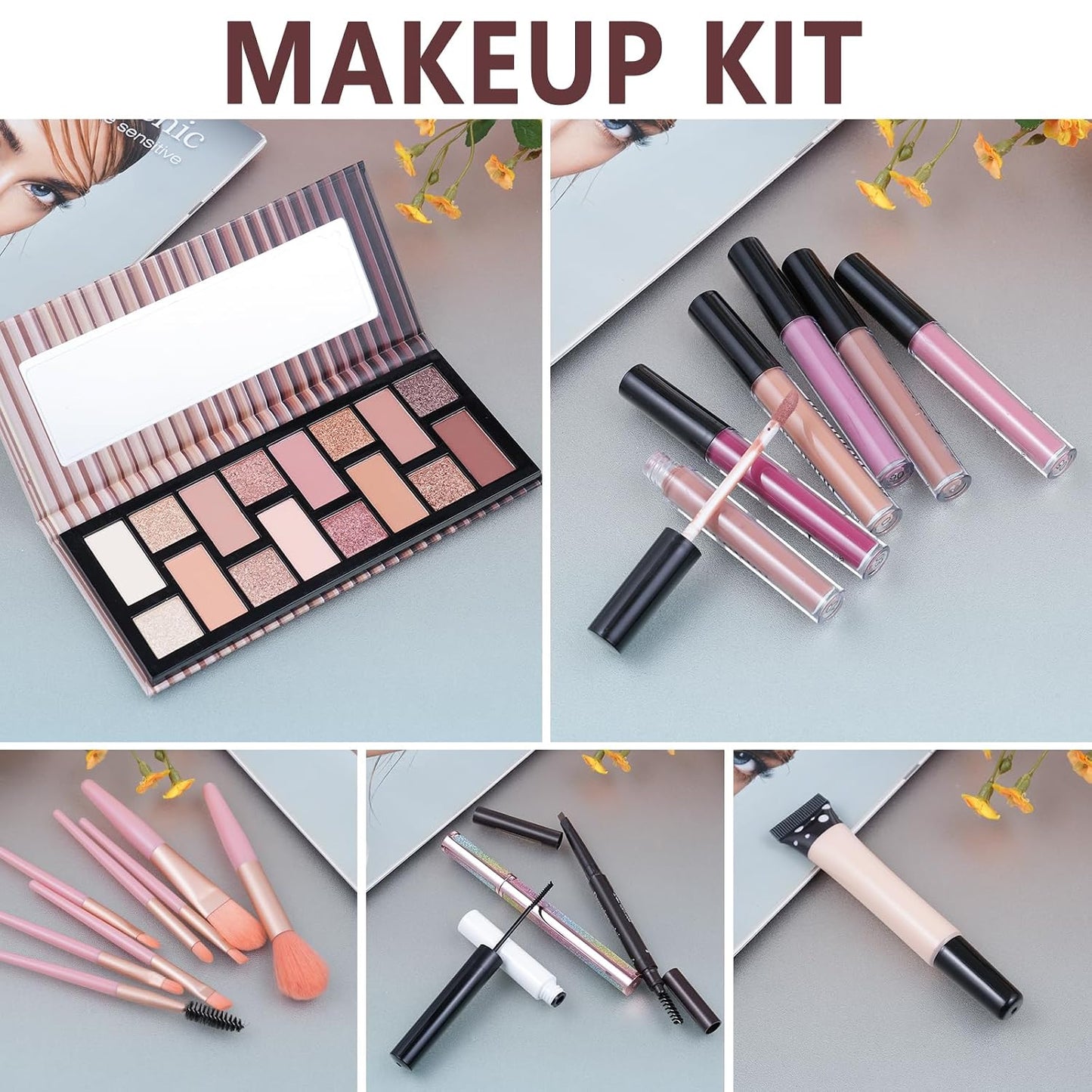 Teen Makeup Kit for Girls - Complete Eyeshadow Palette, Eyeliner, Brushes & Lipgloss Set | Perfect Gift for Women