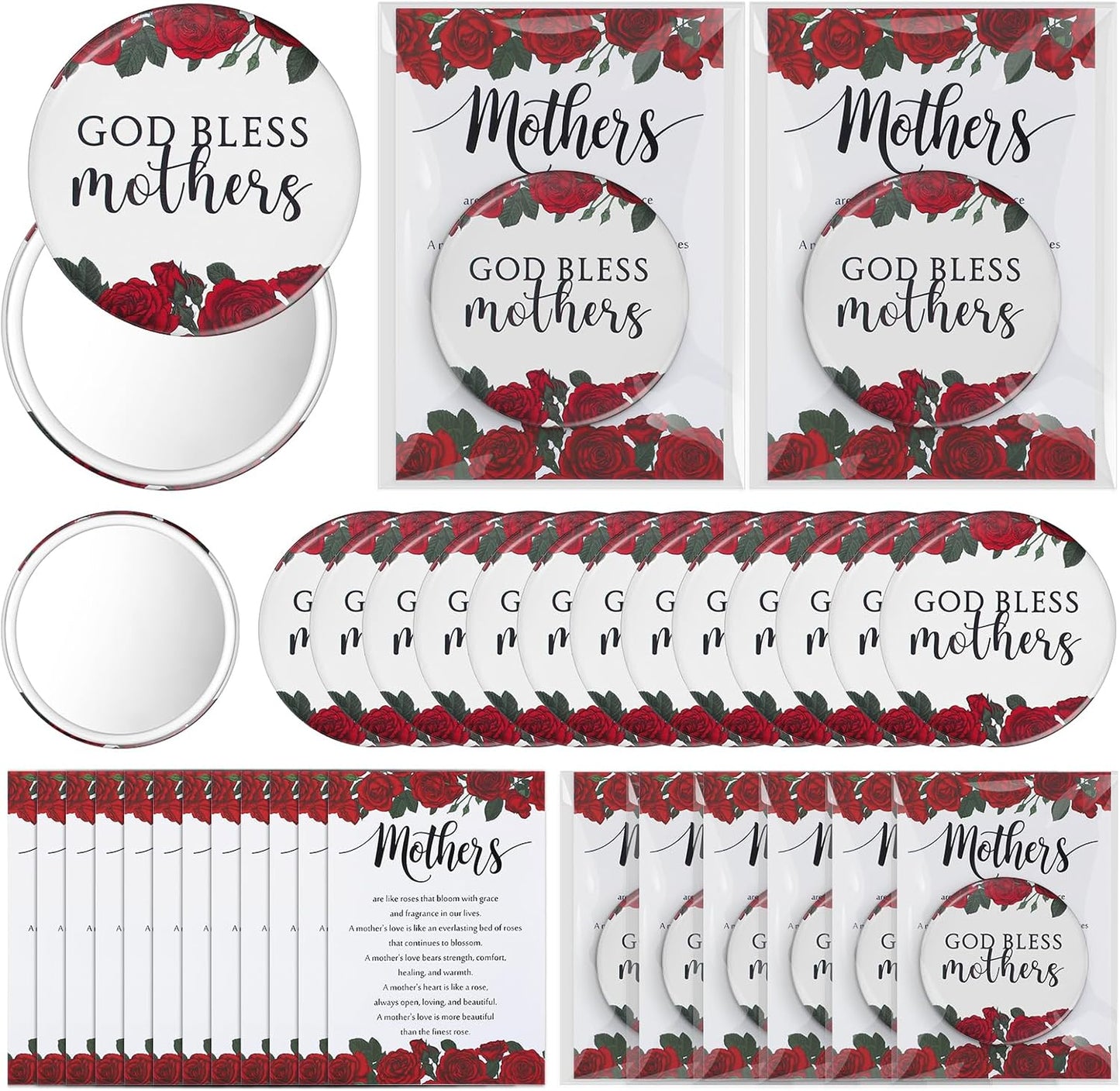 Compact Mirrors for Mother's Day - 25 Pcs God Bless Mothers with Prayer Cards | Christian Gifts for Women, Moms (Rose)