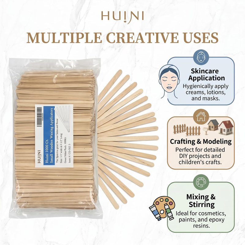 Huini 1000 Ct. Wooden Waxing Applicators Sticks for Face & Eyebrows Wax Spatula Hair Removal CD-S02-3