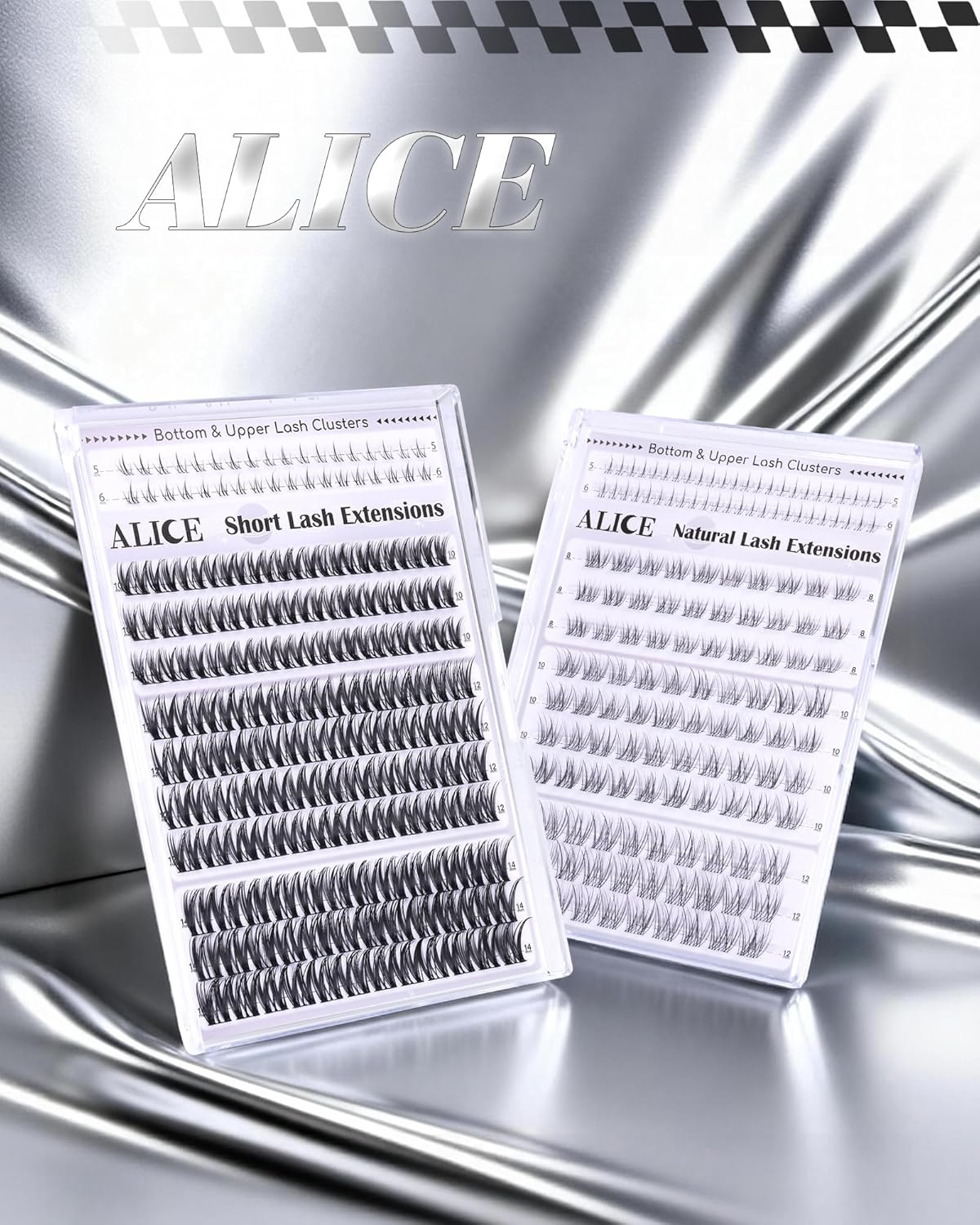Eyelash Clusters - Natural Short Wispy Extensions 8-12mm | Individual Lashes with Clear Band & 5-6mm Bottom Lashes