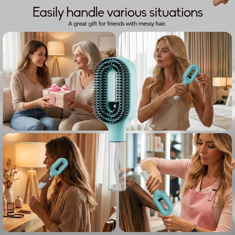 Misting Detangling Hair Brush - 2-in-1 Anti-Frizz & Static Control for Fine, Dry Hair | Aqua Blue
