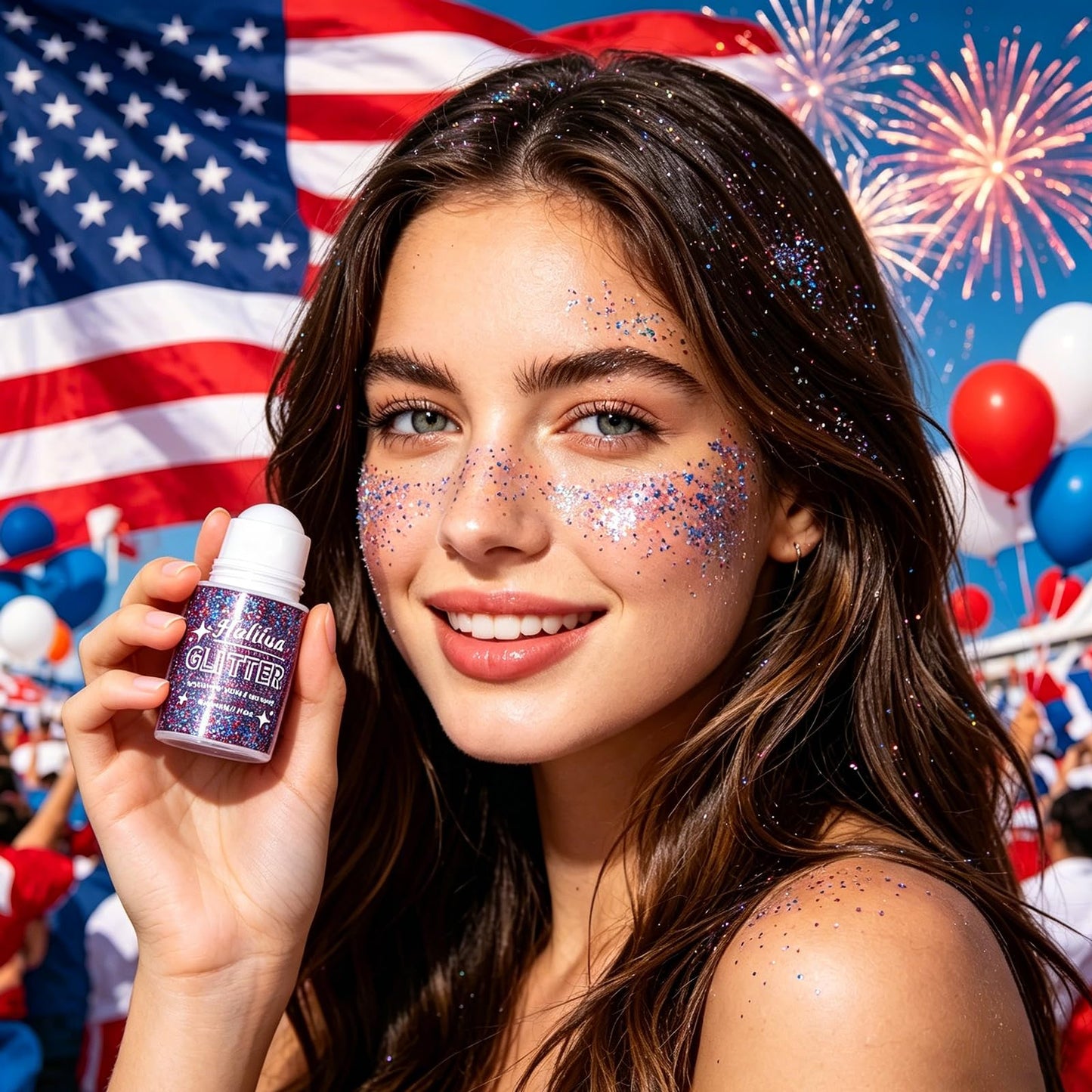 Red White and Blue Body Glitter Gel,4th of July Accessories Roll-on Face Glitter,Sparkling Face Hair Glitter for 4th of July Outfits Women Kids,Patriotic Glitters President's Day Rave Festival Makeup