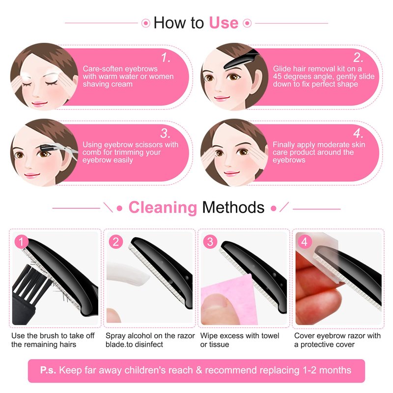 Molisaka Eyebrow Razor Pack, Multipurpose Dermaplaning Face Razors for Women Facial Hair Removal/Exfoliating/Eyebrow Face Shavers/Peachfuzz, Bulk Straight Eyebrow Trimmers for Women