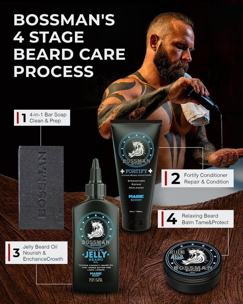 Bossman Jelly Beard Oil for Men - 3 Pack (12 oz in Total, Magic Scent) – Softens, Moisturizes & Conditions with Natural Ingredients