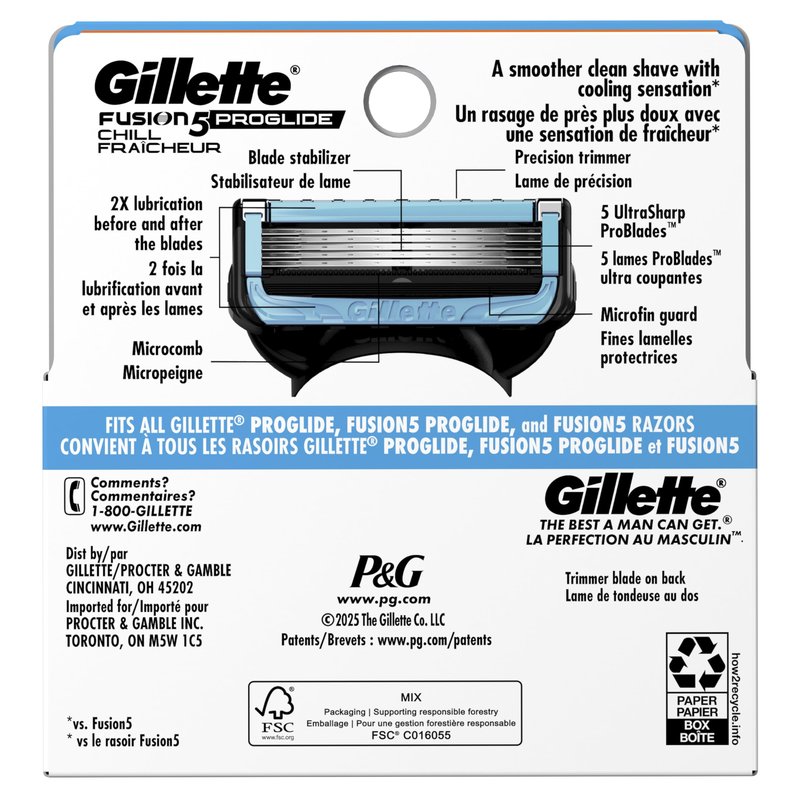 Gillette ProGlide Chill Razor Refills for Men, 4 Blade Refills