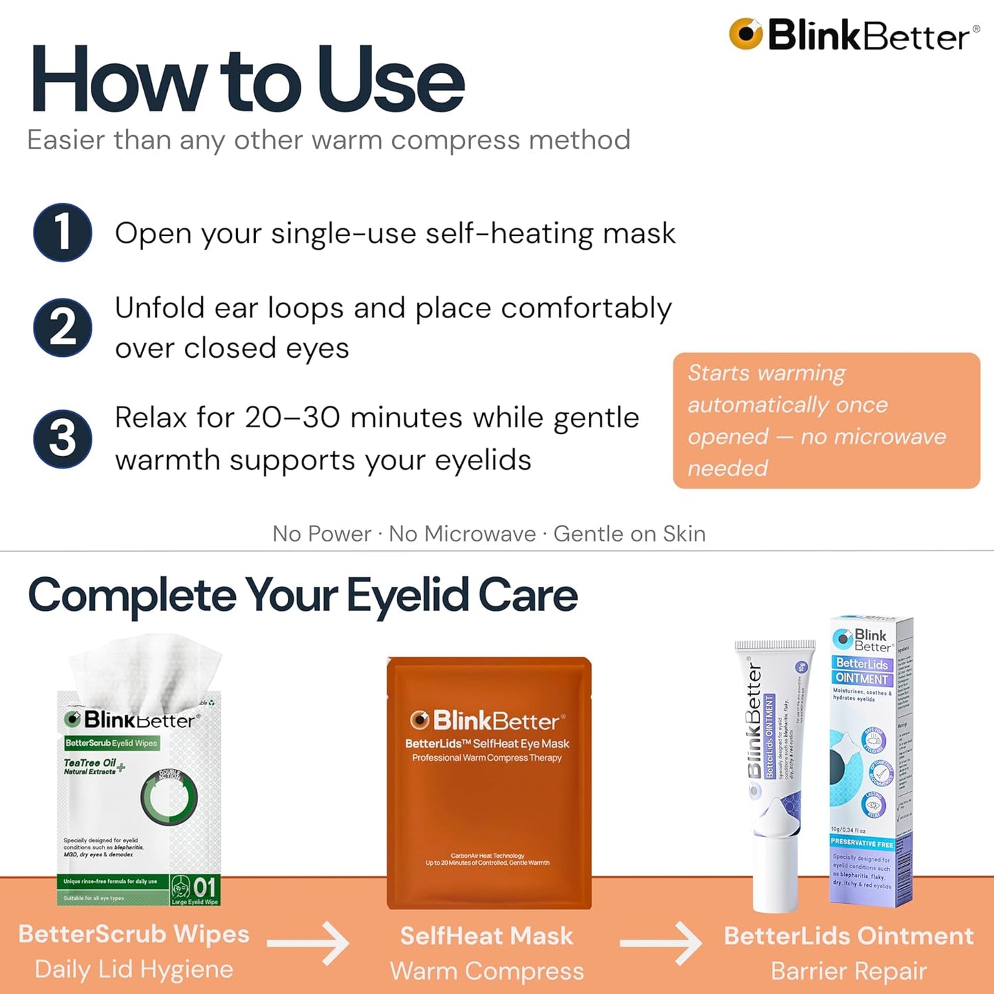 BlinkBetter Self-Heating Eye Mask - 30 Pack | Warm Compress for Dry Eyes & Eyelid Hygiene