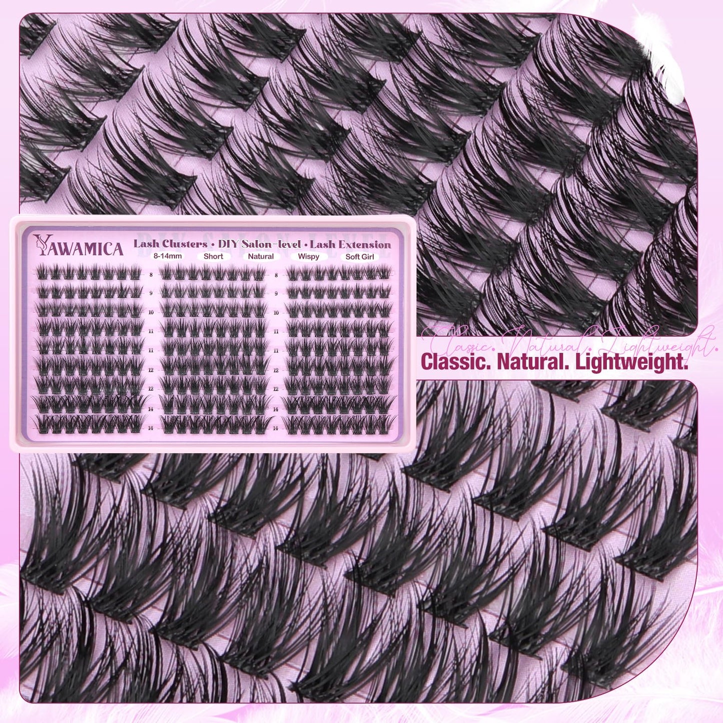 Yawamica Natural Lash Clusters DIY Eyelash Extensions, 8-14mm Short Wispy Eyelash Clusters CC Curl Individual Lashes with Soft Thin Band, Salon-Level Look for Everyday Wear